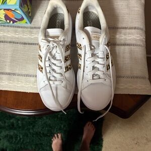 Adidas Women's White and Animal Print Sneakers